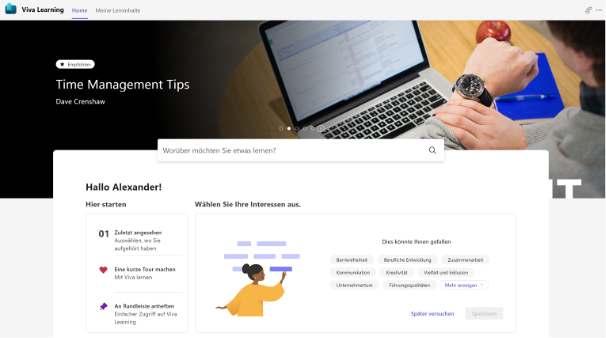Microsoft Viva Learning Interessen auswählen