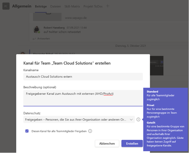 Mit Mitarbeitern externer Organisationen arbeiten dank Microsoft Teams Connect